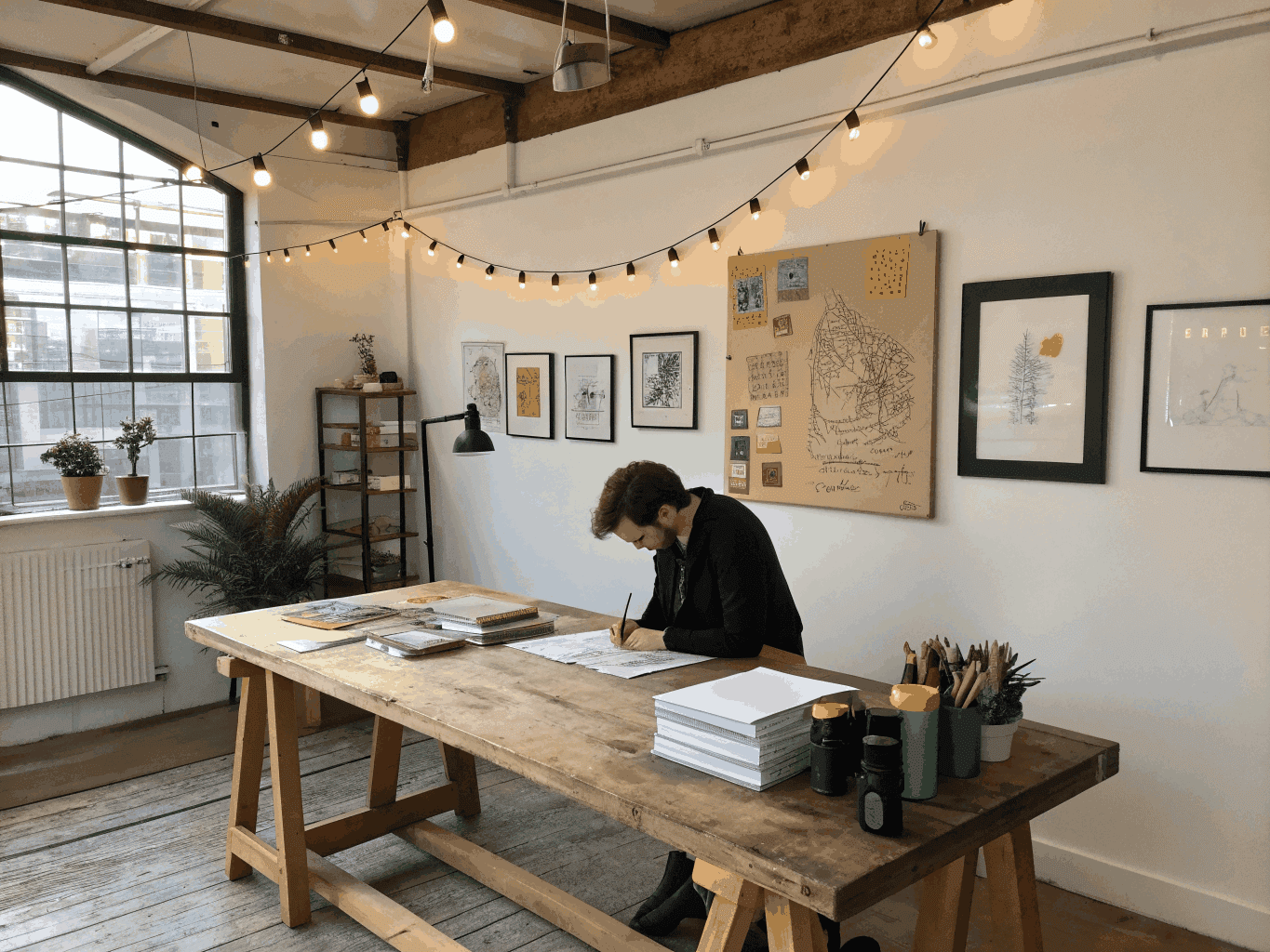 Artisan studio workspace with creative tools