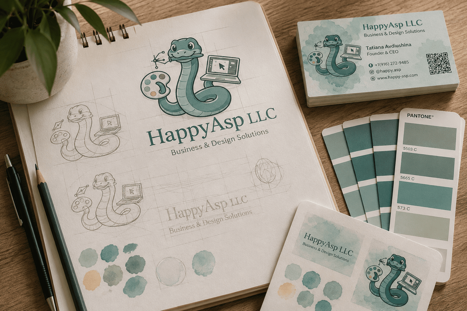 Close up of branding sketches and paper textures